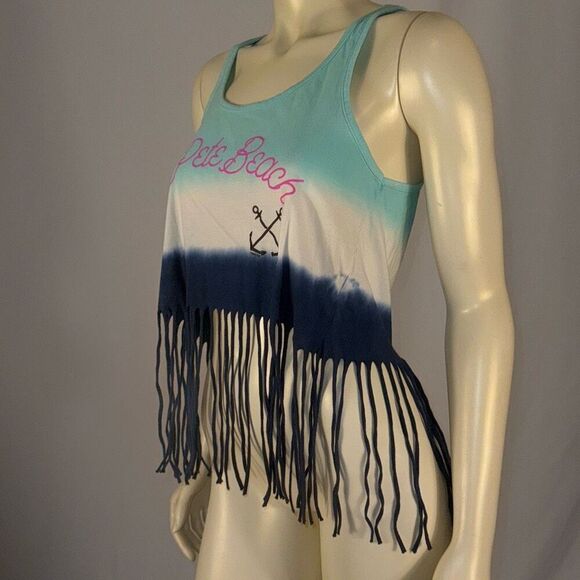 Retro Tie Dye St Pete Beach Fringe Crop Top Tank SIZE Large - Picture 6 of 9